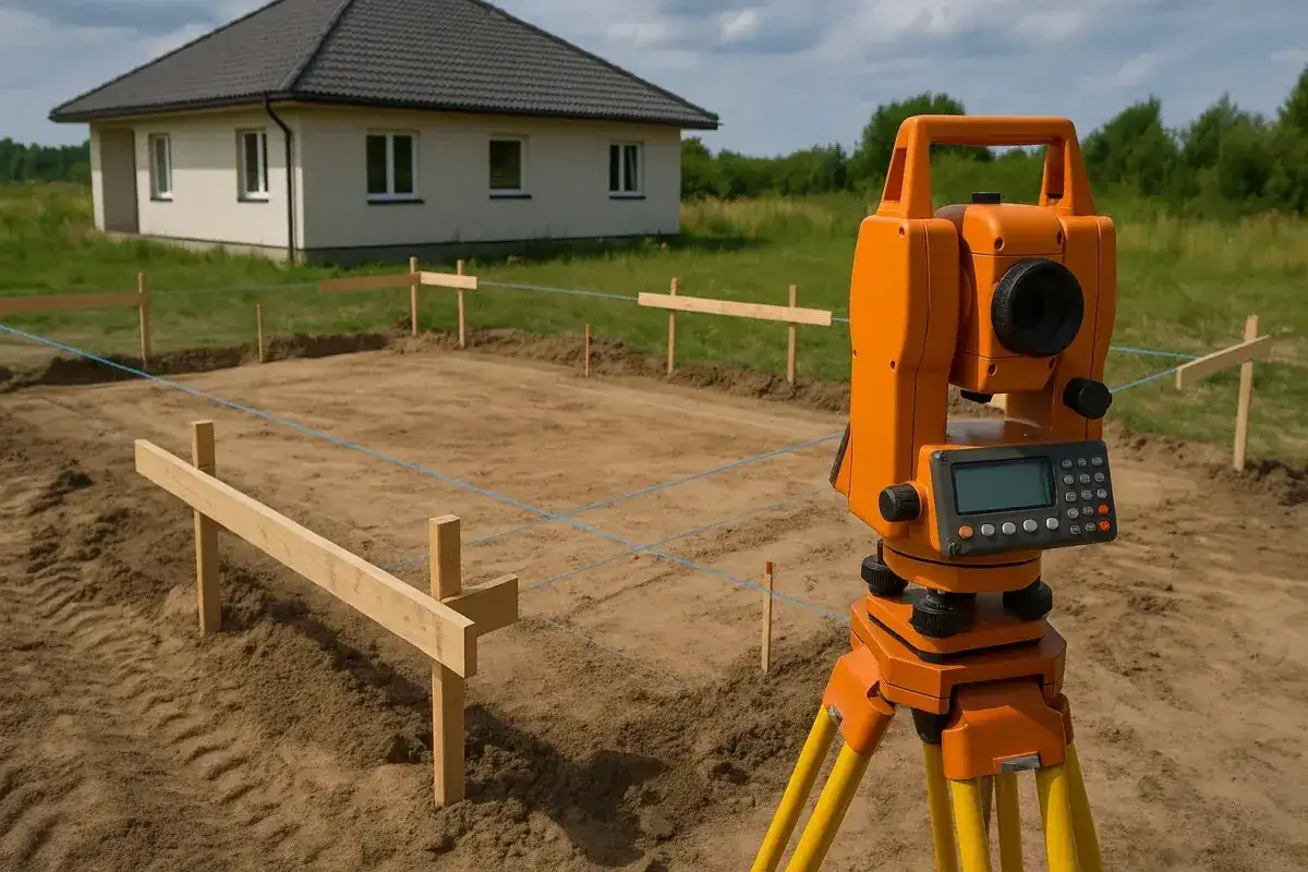 Precyzyjne wyznaczanie granic działki z wykorzystaniem tachimetru, zgodnie z prawem geodezyjnym i kartograficznym.